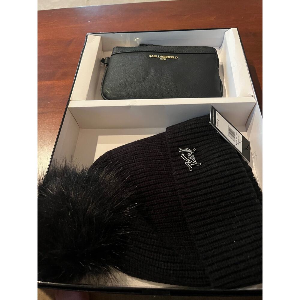 Karl Lagerfeld Black Wristlet and Hat Gift Set